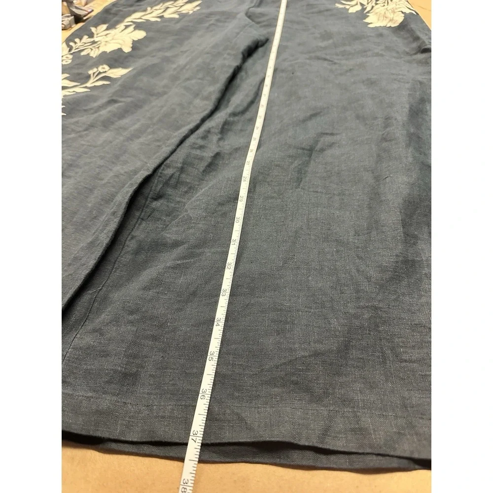 Anthropologie Somerset LINEN WIDE LEG Black Floral Pull-On Pants Cropped Sz M